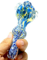 4.5" Blue Glass Spoon Pipe with Dots - Simple Glass Pipe