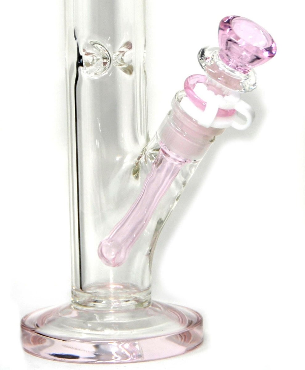 10" Pink Kitty Straight Neck Thick Glass Water Pipe - Simple Glass Pipe