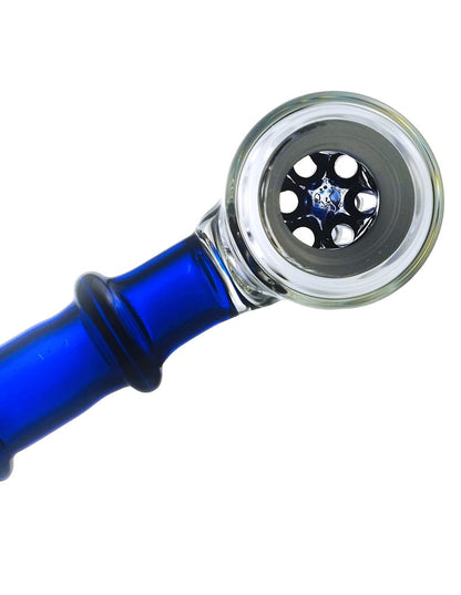 Blue hammer pipe with 6-arm tree perc side view