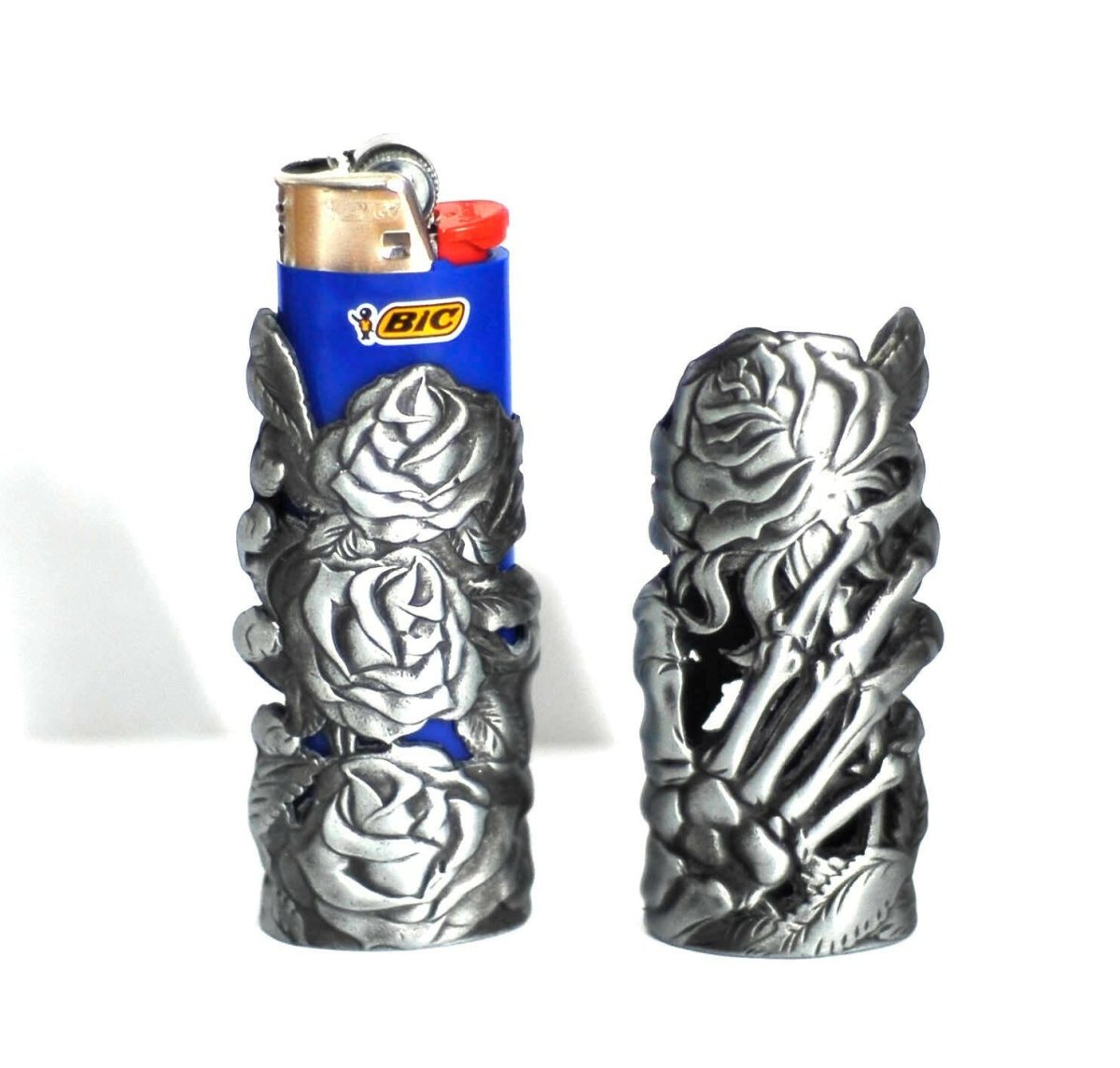 Skeleton Hand & Rose Mystic Metal Lighter Case for BIC brand Lighter, 1pc - Simple Glass Pipe