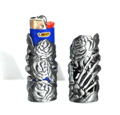 Skeleton Hand & Rose Mystic Metal Lighter Case for BIC brand Lighter, 1pc - Simple Glass Pipe