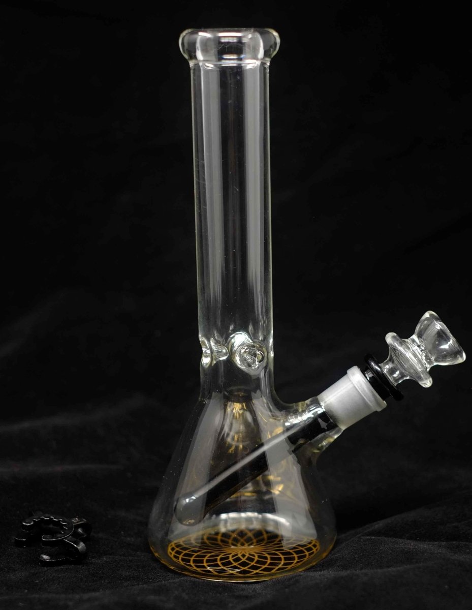 10-inch heavy clear glass beaker water pipe with black accents