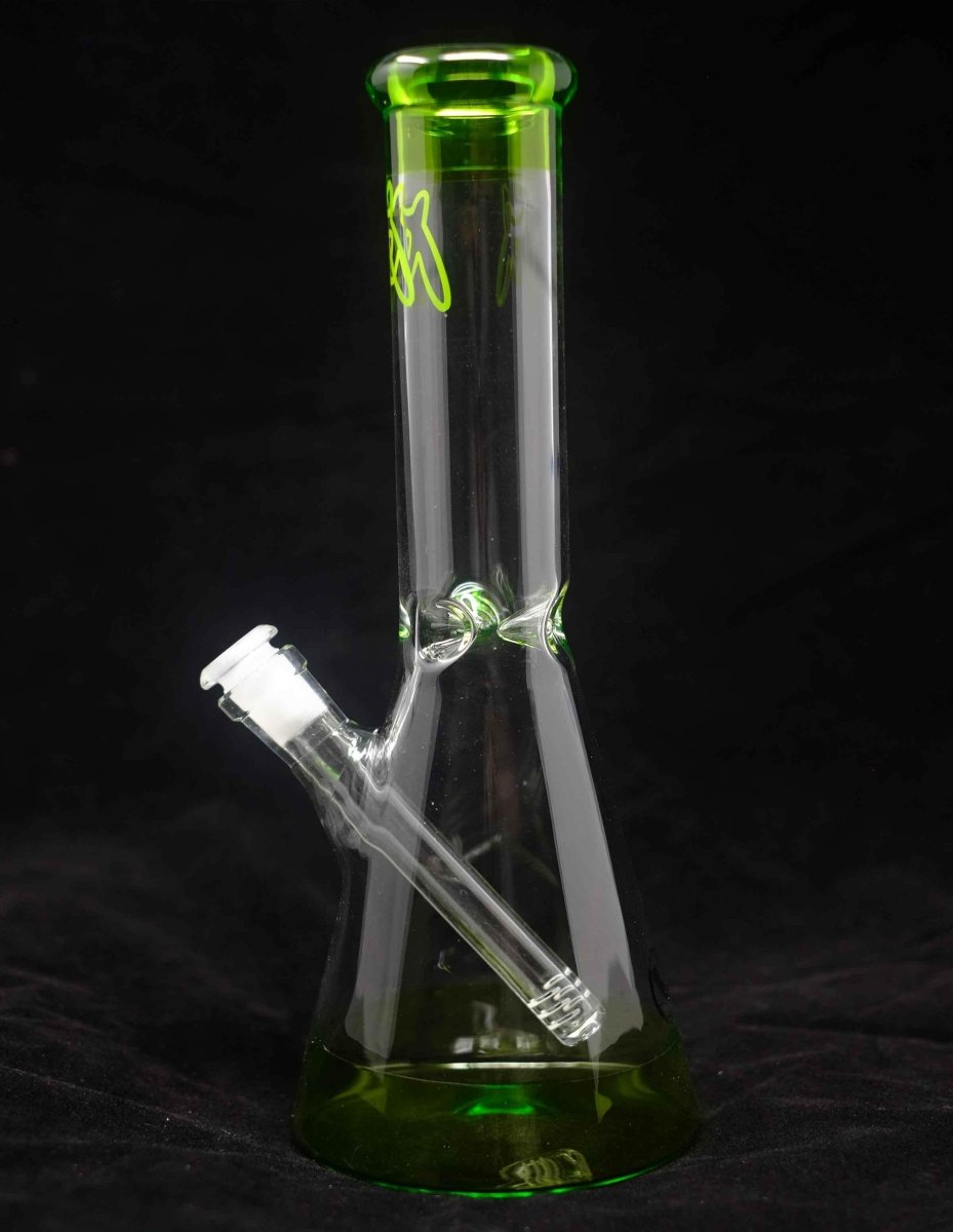 Maverick Glass beaker bong with ice pinch and colored sleeve