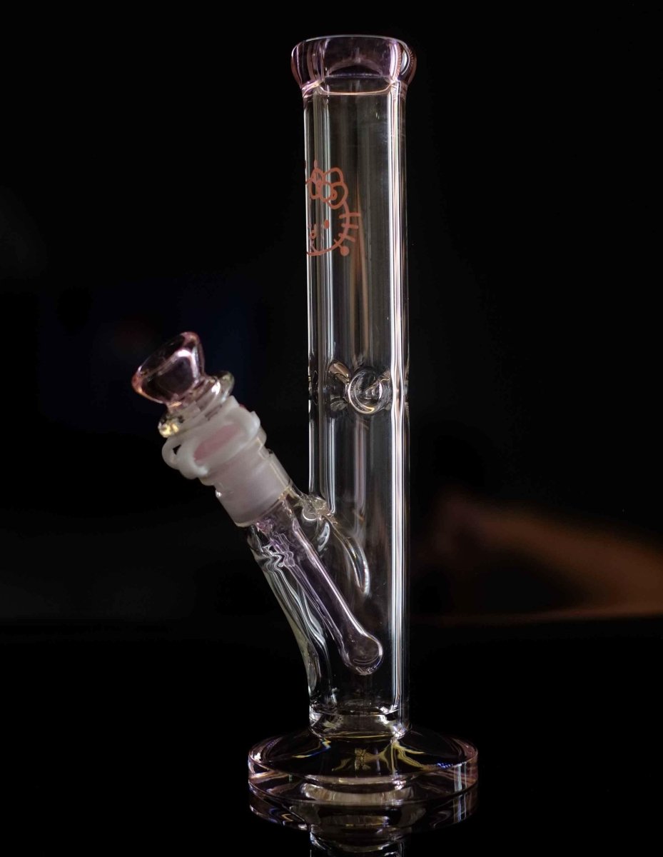 Pink kitty thick glass water pipe detail