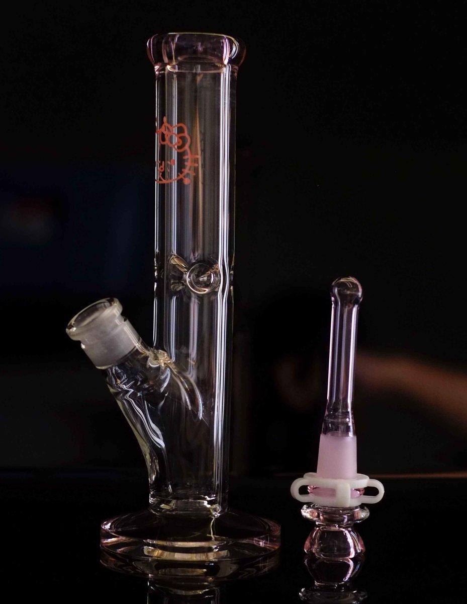 10" Pink Kitty Straight Neck Thick Glass Water Pipe - Simple Glass Pipe