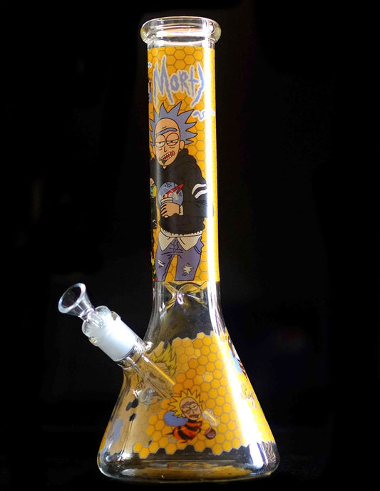 14" R and M Bee Cartoon Anime Glass Water Bong Pipe