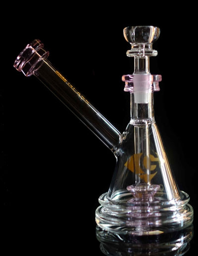 6 inch clear and pink cone glass water pipe with showerhead perc and matching bowl