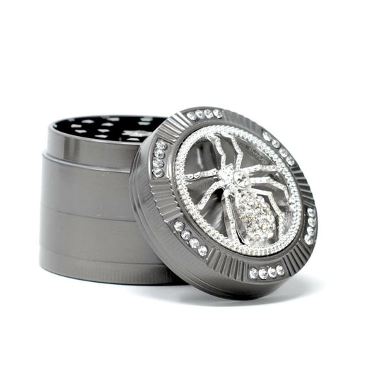 Tobacco & Herb Grinder - 2 Inch & 4 Layers Rhinestone SPider Tobacco Grinder - Simple Glass Pipe