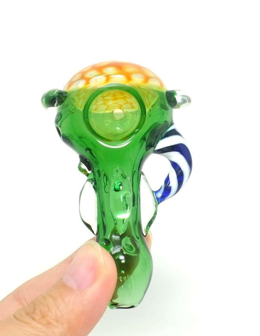 3.5" Glass Spoon Pipe Green Honeycomb with Handle - Simple Glass Pipe