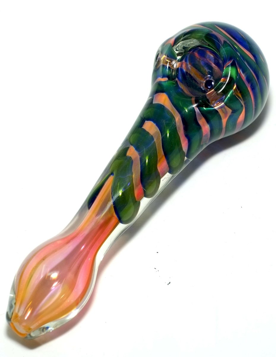 4" Stipe Thick Glass Spoon Hand Pipe - Simple Glass Pipe