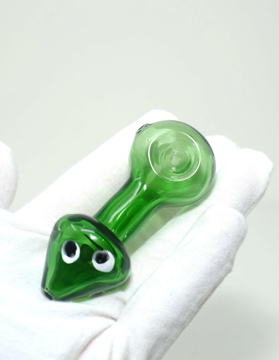 3.5" Green Mushroom Glass Spoon Pipe - Simple Glass Pipe