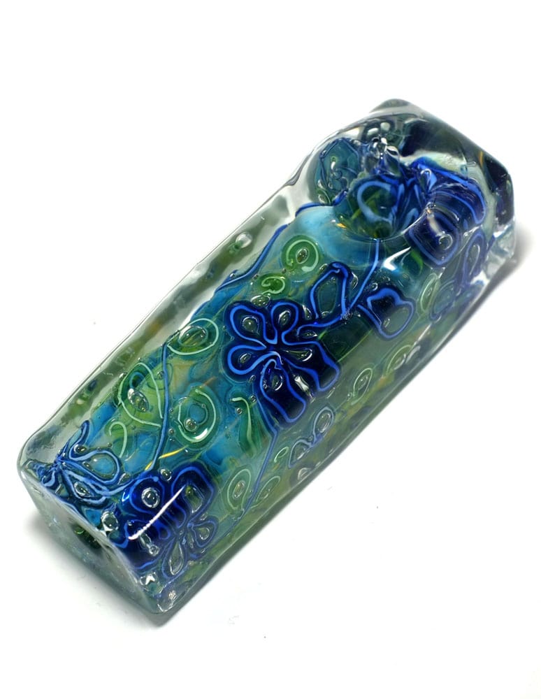 4" Blue Glass Fancy Dots Square Spoon Pipe - Simple Glass Pipe