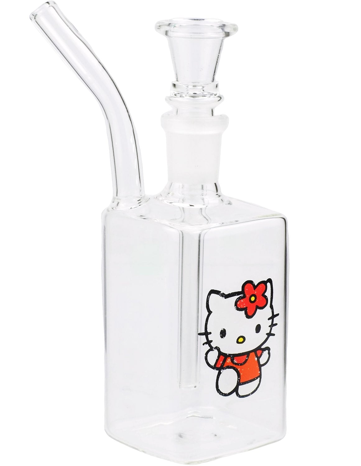 Clear character glass water pipe with rectangular body