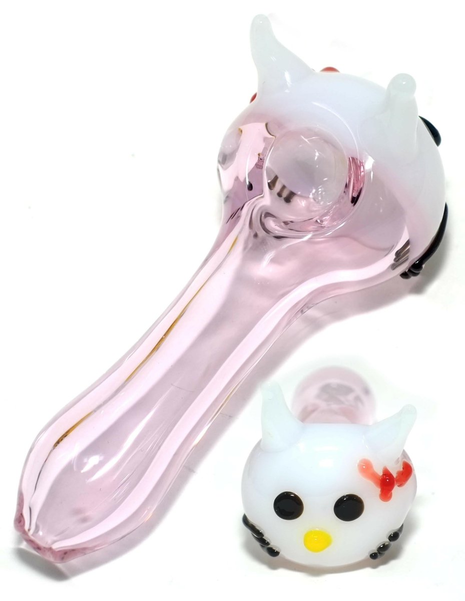 4" Pink Body Ugly Kitty Glass Hand Pipe - Simple Glass Pipe