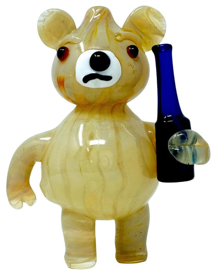 5.5 inch teddy bear holding beer glass hand pipe