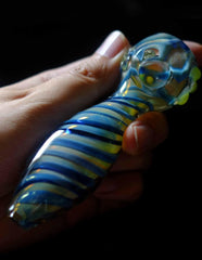 4.5" Blue Spiral Glass Spoon hand Pipe - Simple Glass Pipe