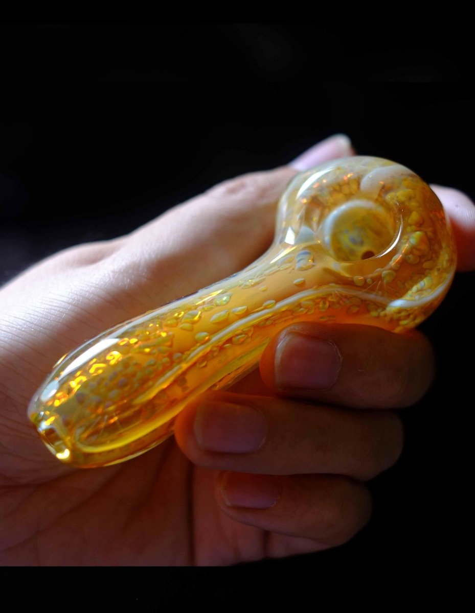 4" Unique Honeycomb Orange Glass Spoon Hand Pipe - Simple Glass Pipe