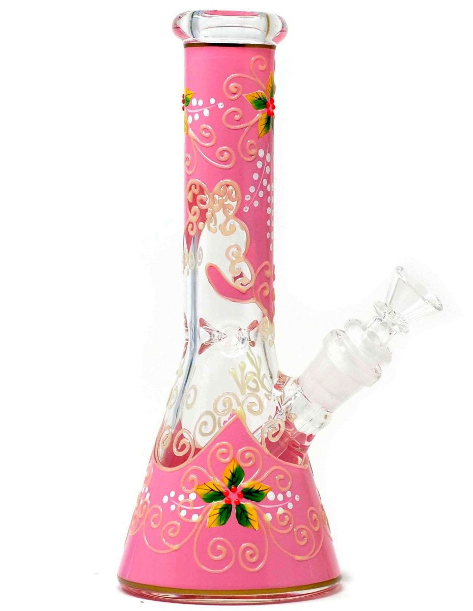 10" Glowing in Dark Pink Flower Glass Water Bong Pipe - Simple Glass Pipe