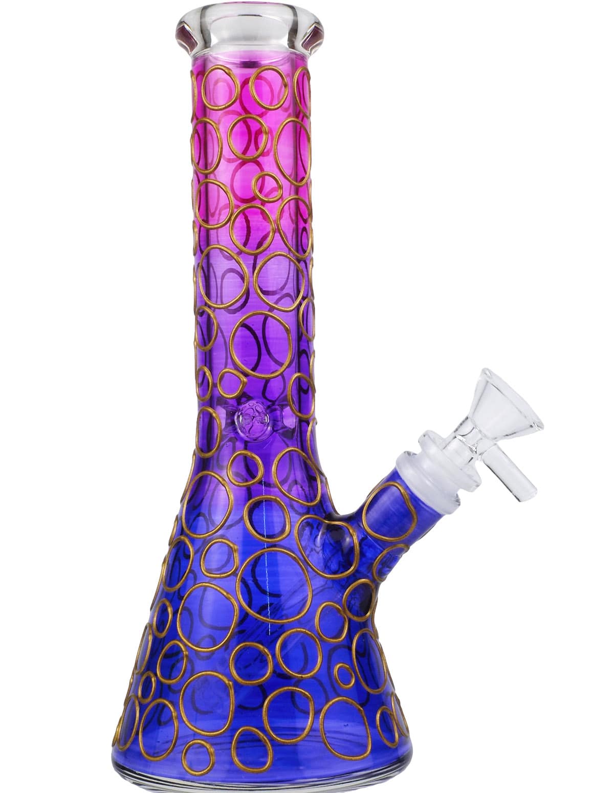 10-inch purple and pink gradient beaker bong with gold ring accents