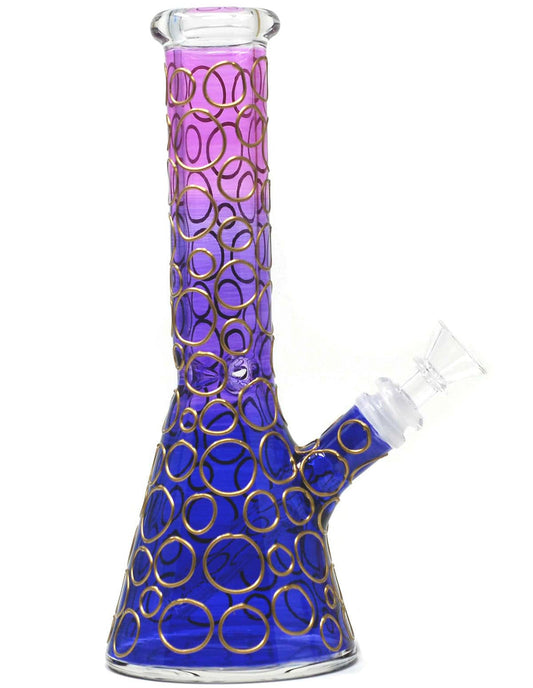 10"  golden rings Beaker Glass water Bong Pipe