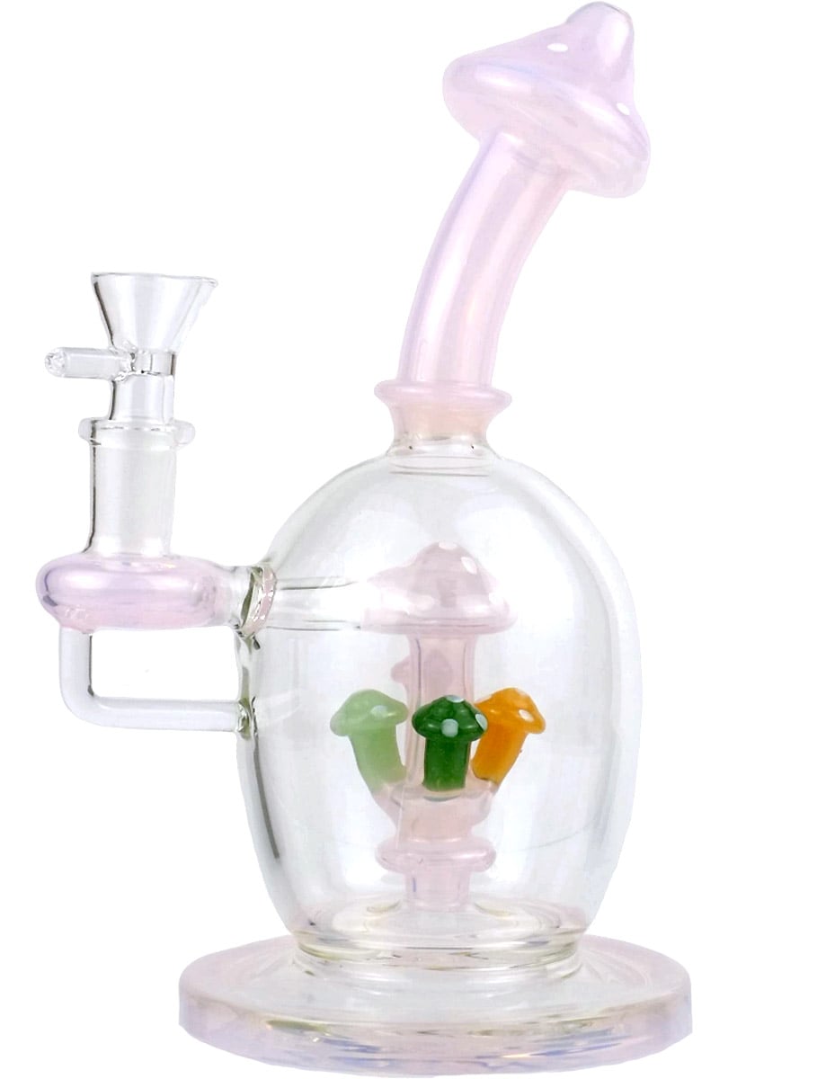 Pink mushroom glass bong alternate view