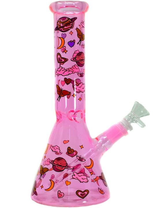 10" Pink Beaker Glass Bong Pipe - Simple Glass Pipe