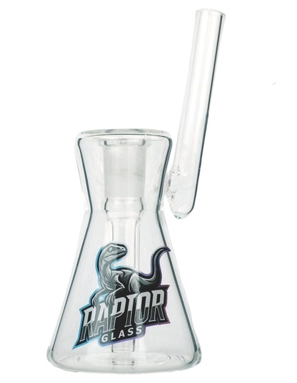 Clear RaptorGlass mini beaker water pipe with dinosaur logo
