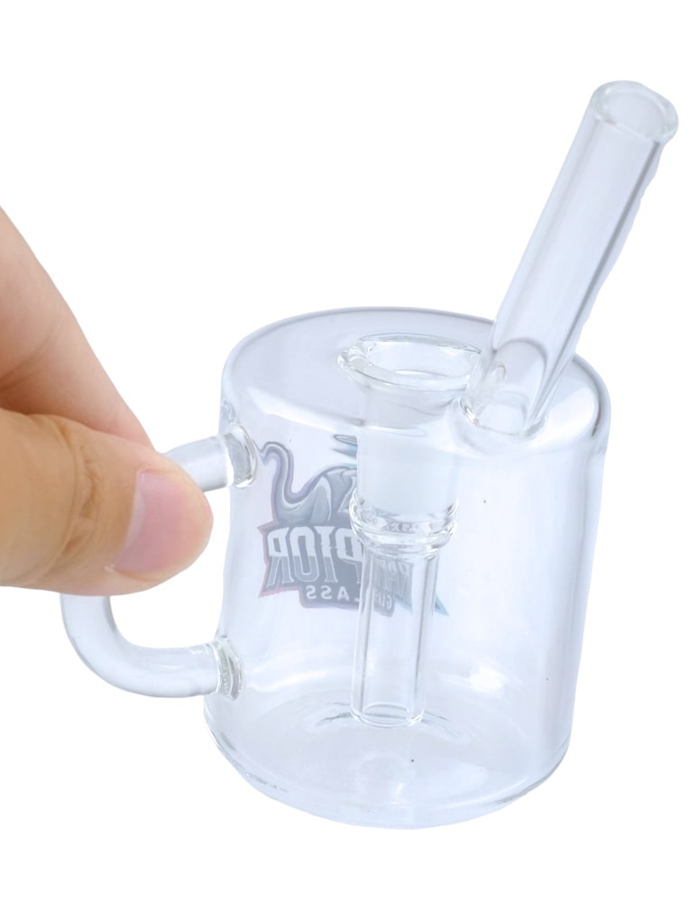 Compact RaptorGlass mug bubbler shown in hand