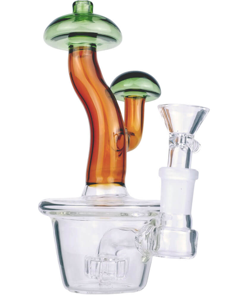 7"🍄 Amber Forest Mushroom Recycler Bong – Small Piece, Big Personality