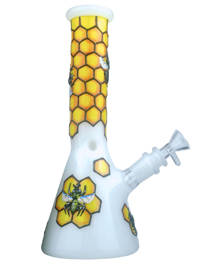 10 inch honeycomb bee beaker bong white variant