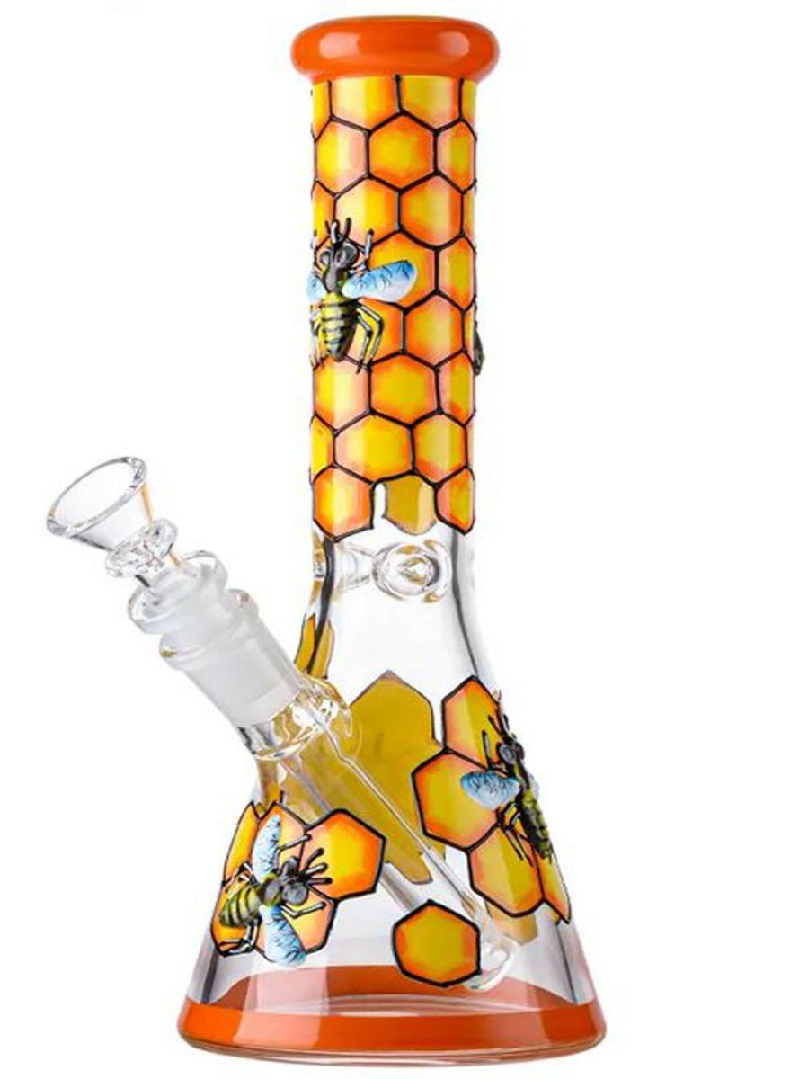 bee and honeycomb glass bong side view
