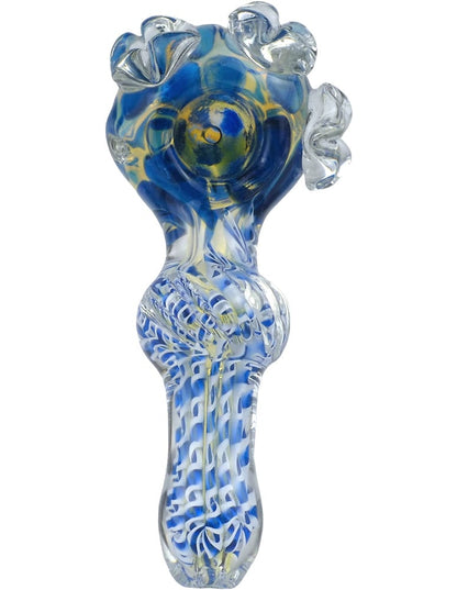 blue glass spoon pipe with dot accents