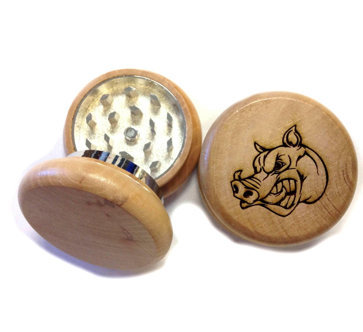 2" Wild Boar Etch Wood Herb Tobacco Spice Grinder - Simple Glass Pipe