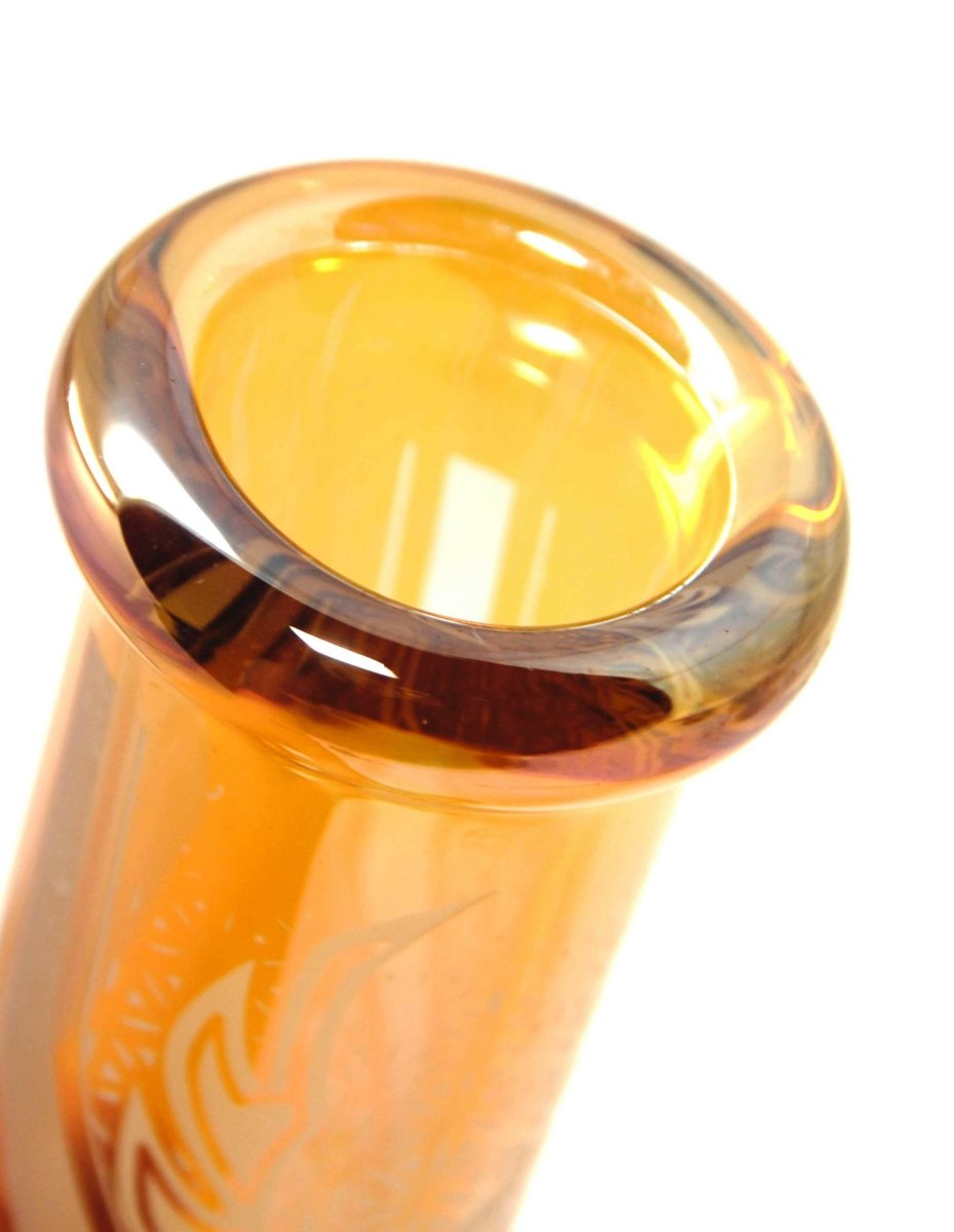 Orange-yellow electroplated glass beaker bong detail