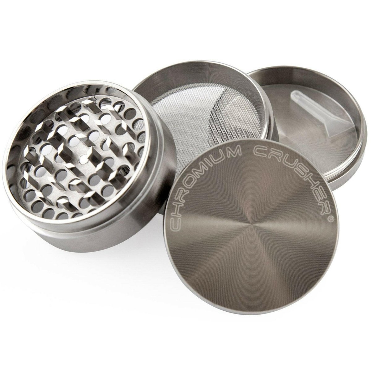 Chromium Crusher 2.5 Inch 4 Piece Tobacco Spice Herb Grinder - Gun Metal - Simple Glass Pipe