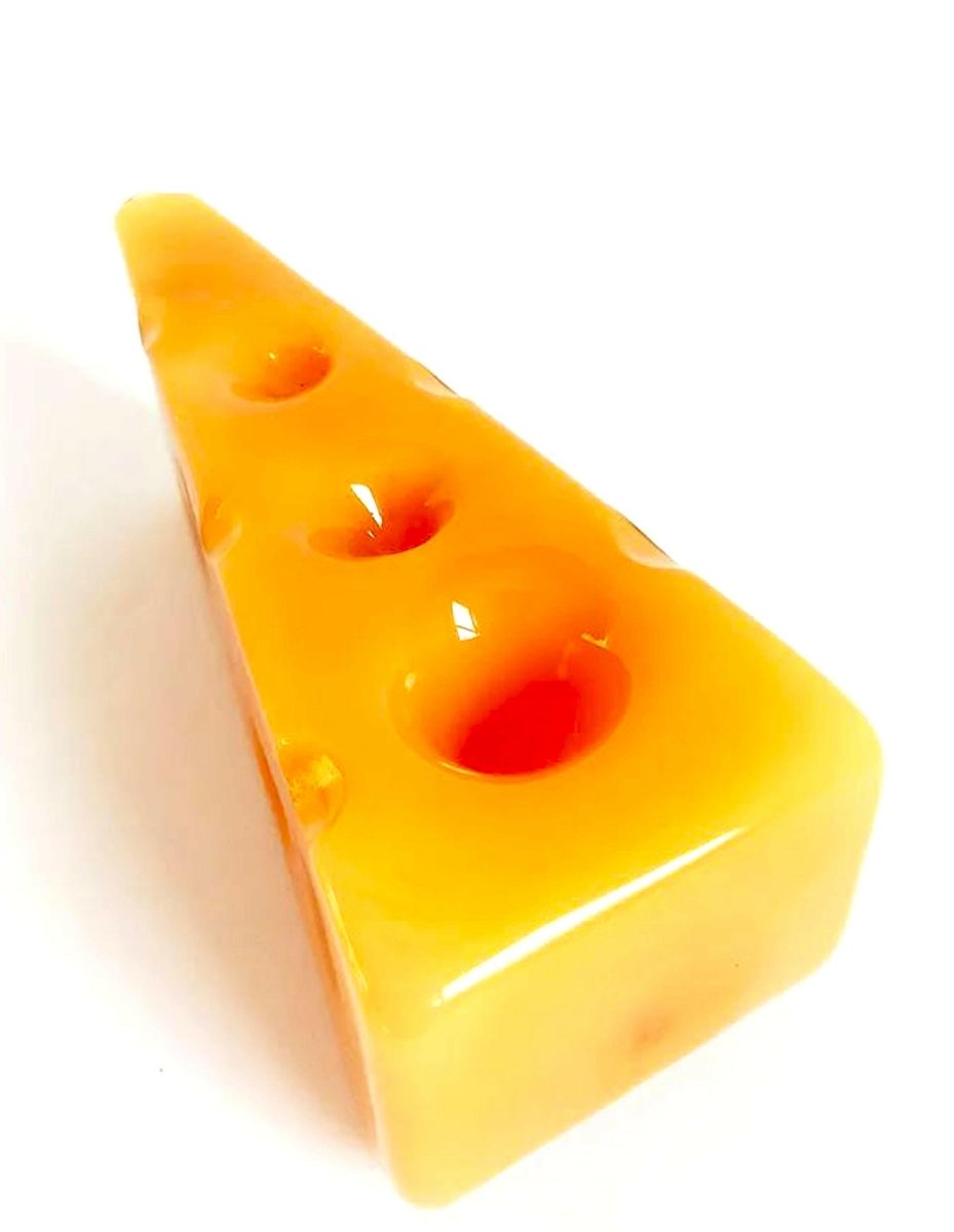 yellow cheese-shaped glass pipe alternate view