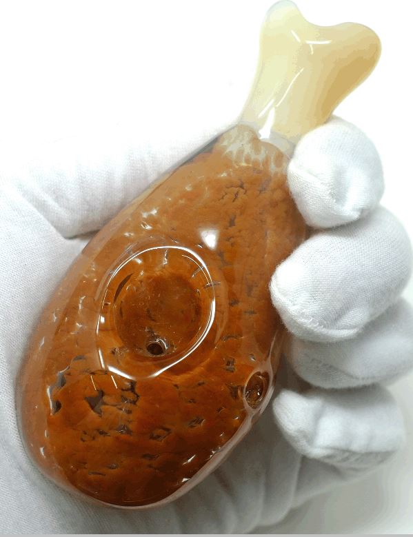 USA-made chicken drumstick glass pipe side view