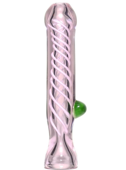 3.5-inch pink swirl bead glass chillum pipe