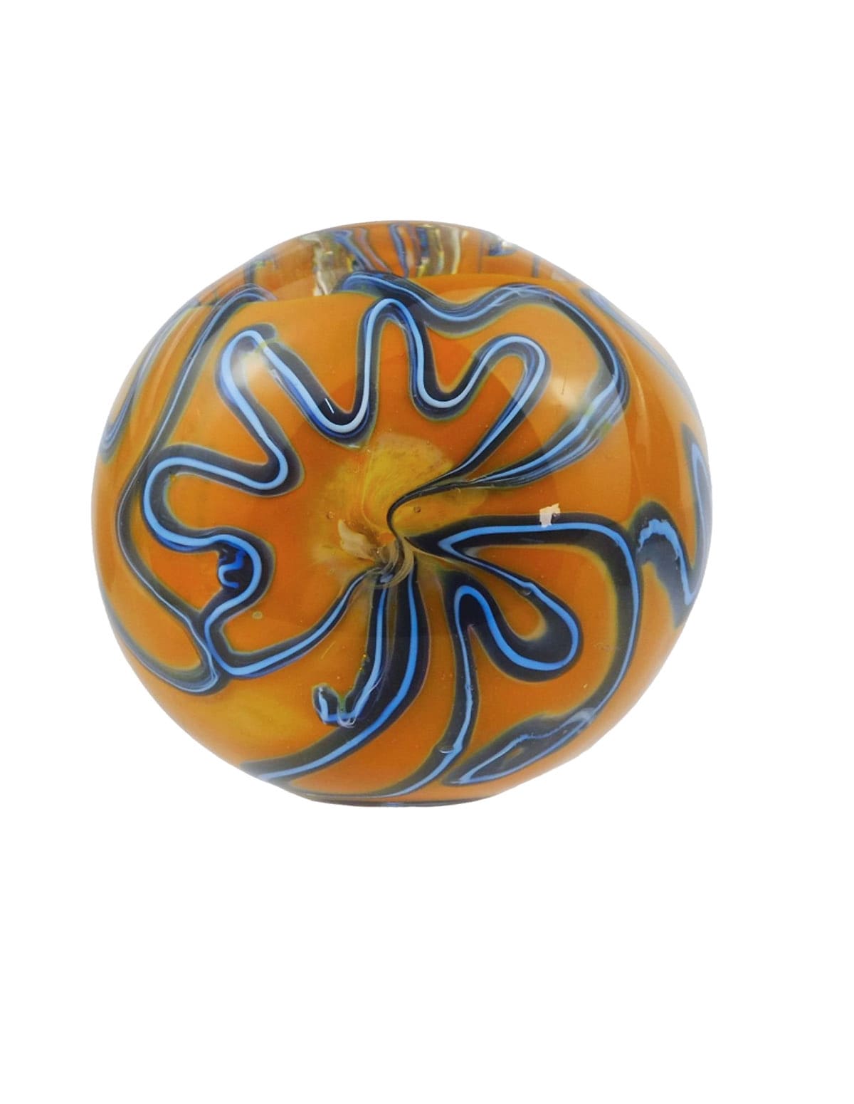 Red glass hand pipe swirl detail view