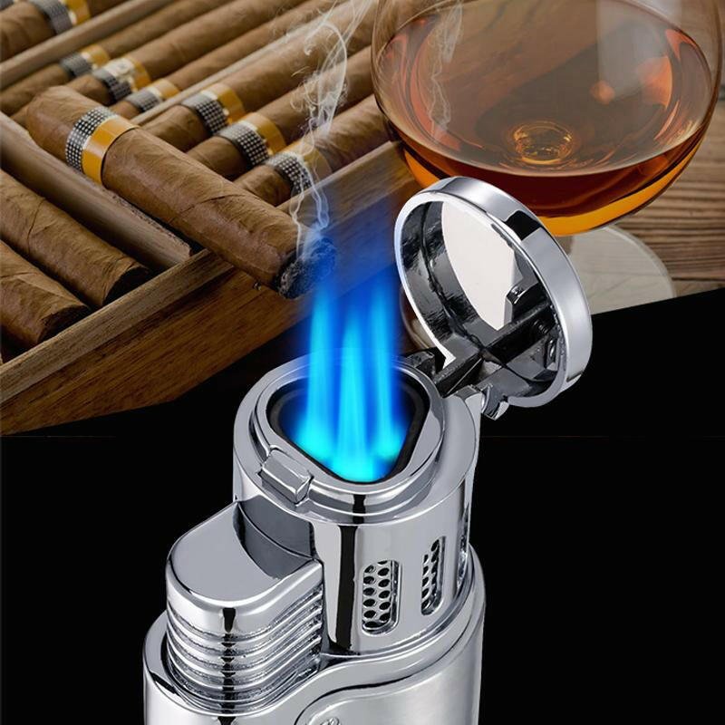 Jobon Triple Jet Flame Butane Cigar Gas Lighter Cigar Puncher - Simple Glass Pipe