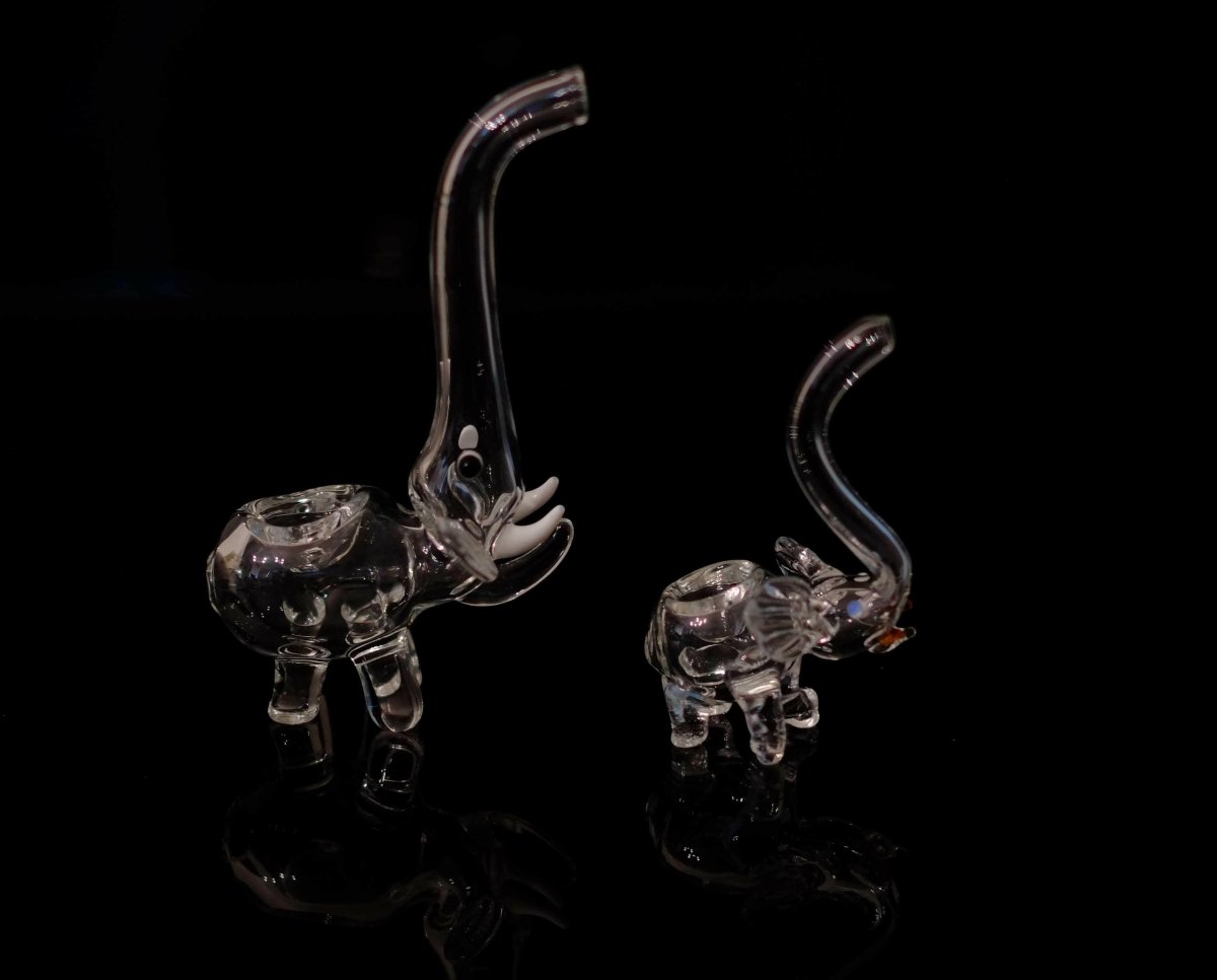 Elephant-shaped glass pipe detail view