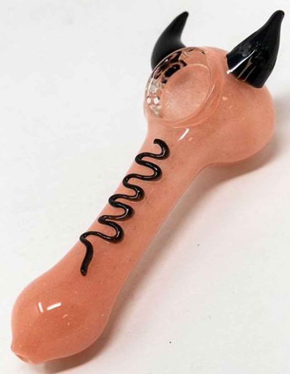 5" Pink Devil Horns Spoon Glass Pipe - Simple Glass Pipe