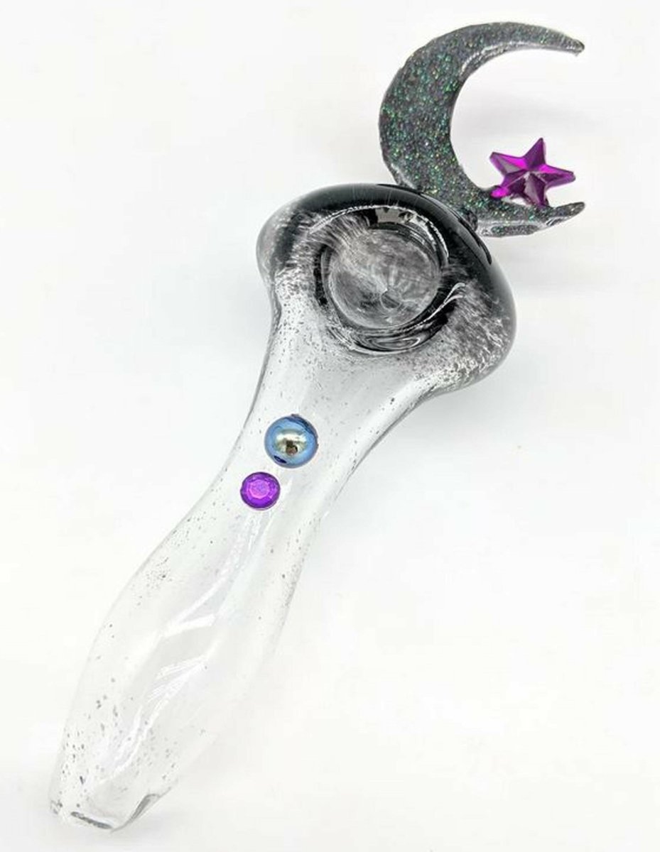 4.5 BLACK Princess Moon Wand Glass Spoon Pipe - Simple Glass Pipe