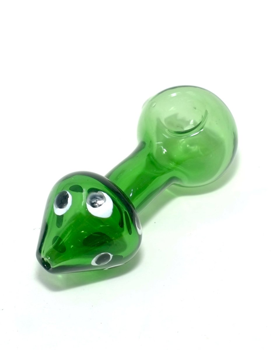 Green mushroom spoon pipe with white-black dots