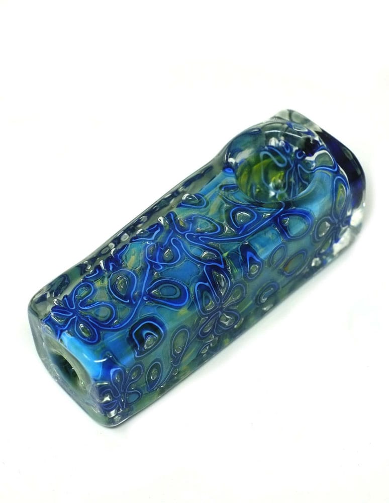 4" Blue Glass Fancy Dots Square Spoon Pipe - Simple Glass Pipe