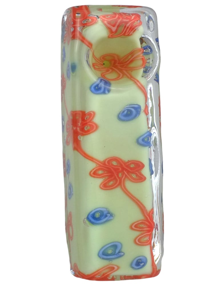 4" Blue Glass Fancy Dots Square Spoon Pipe