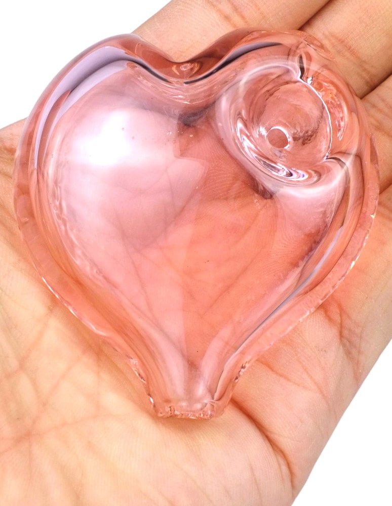 heart-shaped pink glass spoon pipe detail