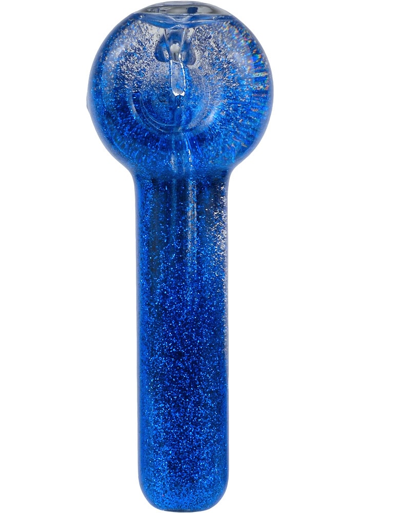 5-inch glitter freezable glass hand pipe in Brown or Blue