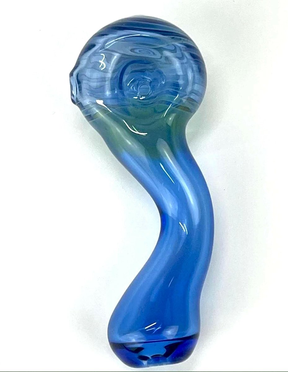 3"Light Blue Silver Fume Wigle Glass Pipe - Simple Glass Pipe