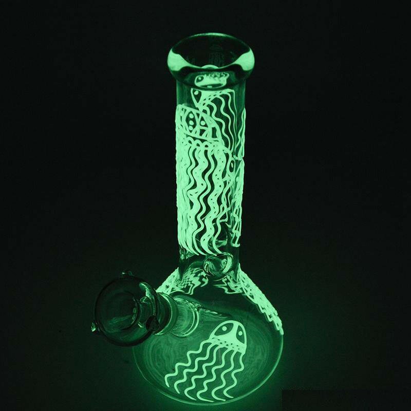 10" JellyFish Beaker Glow In The Dark Glass Water Pipe Bong - Simple Glass Pipe